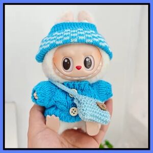 Cute Labubu Blue Knit Outfit and Purse